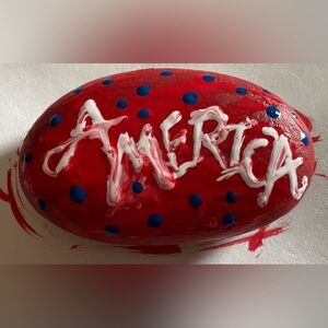 Hand-Painted Patriotic July 4th Red, White, & Blue Rock